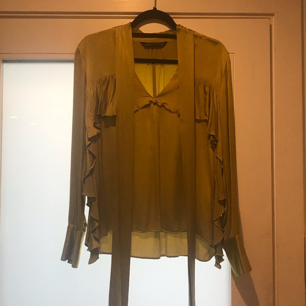 Zara satin chartreuse top